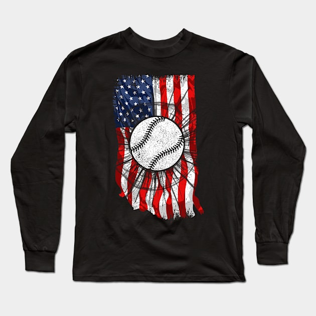 Baseball player American Flag Long Sleeve T-Shirt by FabulousDesigns